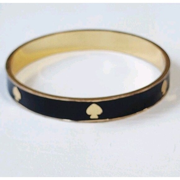 Kate Spade New York Black Enamel Gold Plated Ace Of Spade Bangle Bracelet - Picture 4 of 6